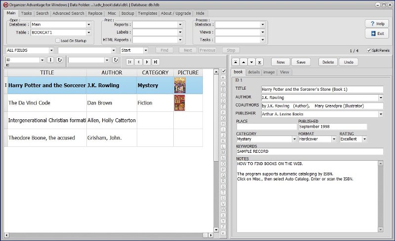 Book Cataloging Software for Windows PCs grid display